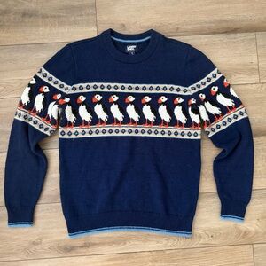 Rare Lands’ End Puffin Bird Knit Sweater Nautical Coastal Small NWOT